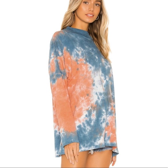 Free People Oversized Tie Dye Pink Blue Tee Shirt - Picture 5 of 16